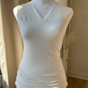 Elietian White Lace Trim V-Neck Tank Top Camisole